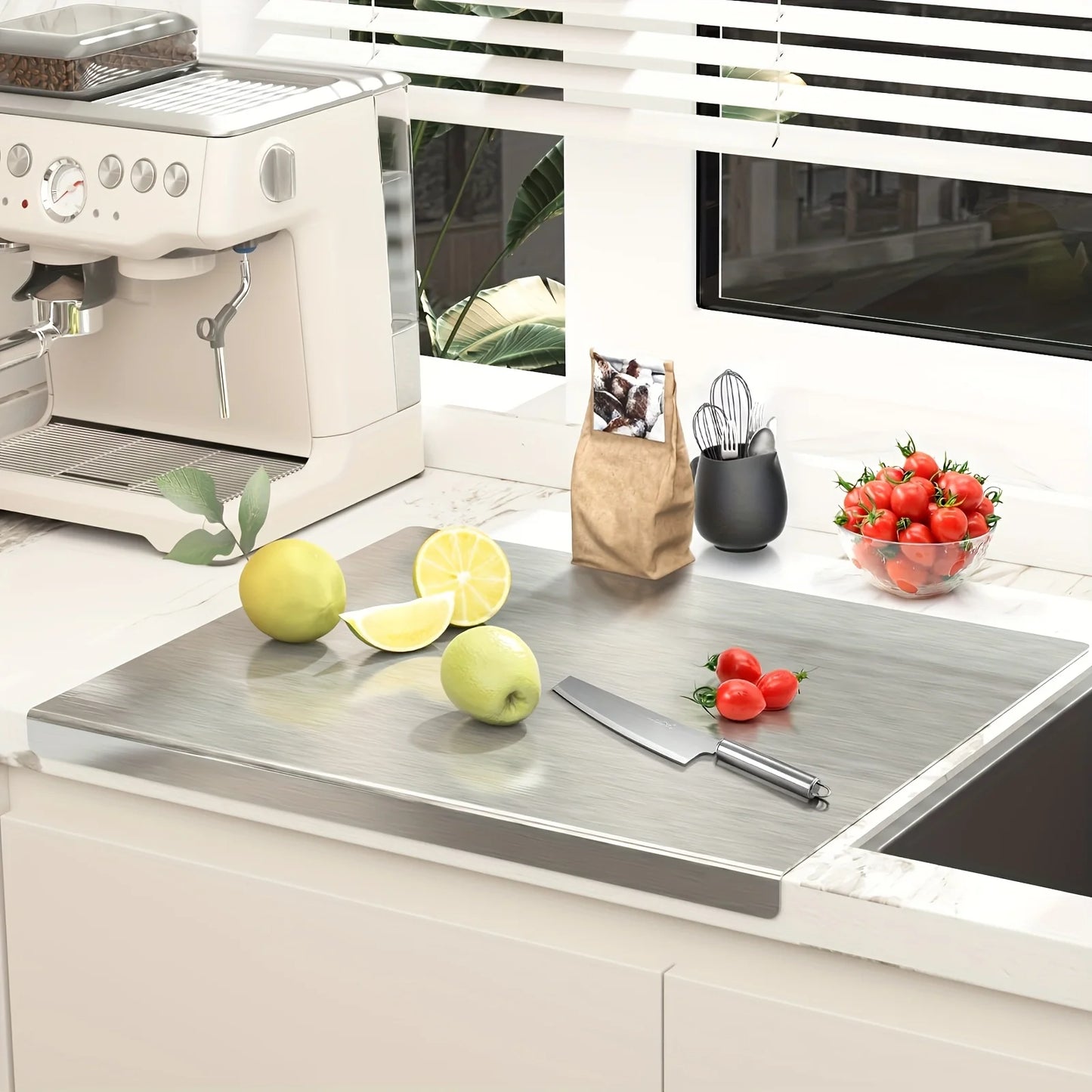 Premium Stainless Steel Cutting Board | Heavy-Duty, Non-Slip Chopping Block with Countertop Lip